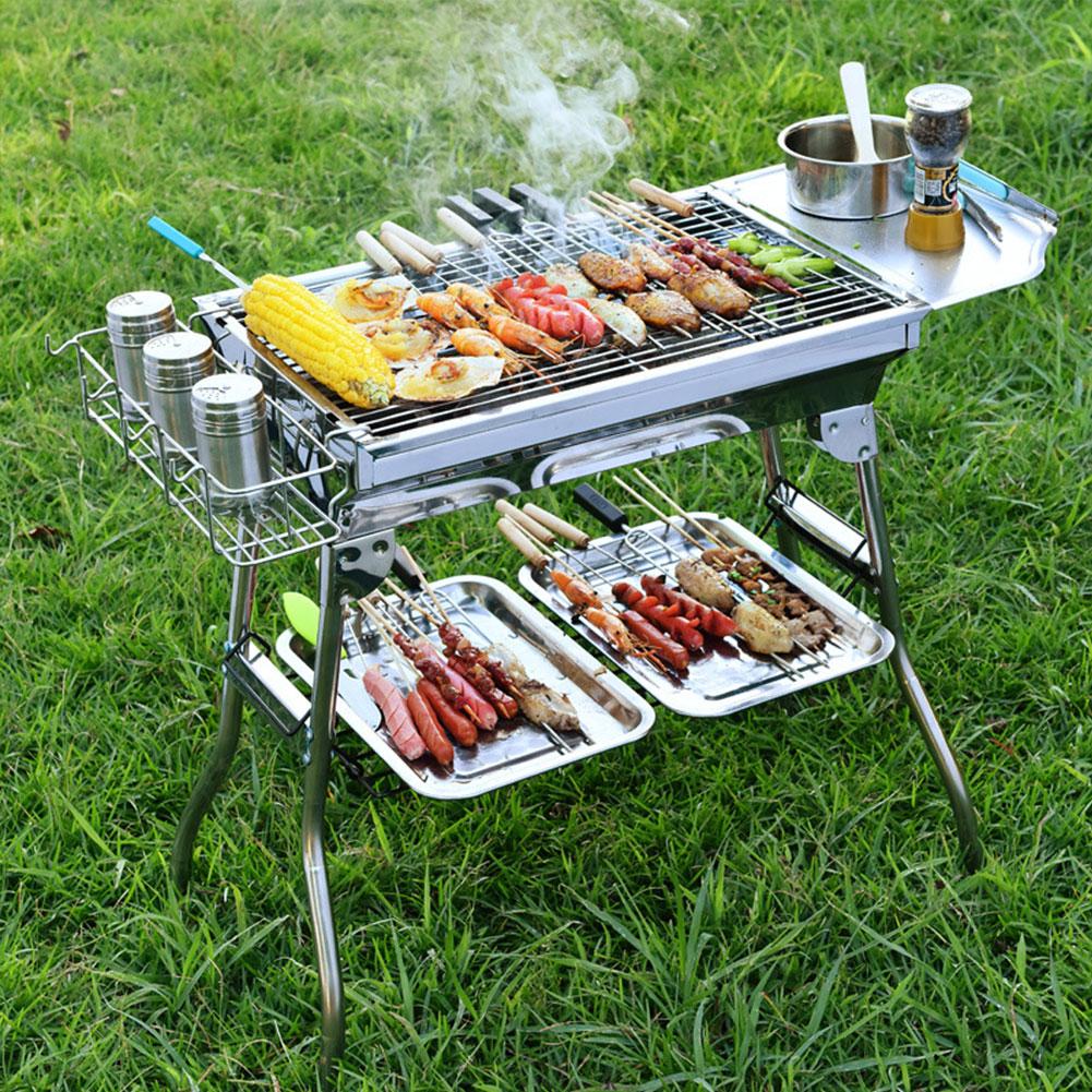 Portable Barbecue Grill Multi-Function Camping Stove Foldable Charcoal Grill with Storage Basket Charcoal BBQ Grill for Camping