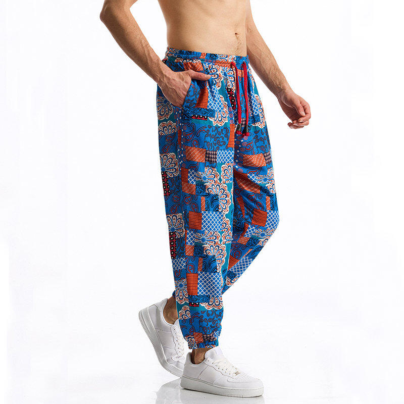 Herren Freizeithose Sommer und Herbst Lebhaftes Patchwork Bedruckte Kordelzughose Elastischer Bund mit Kordelzug Modisch und Bequem