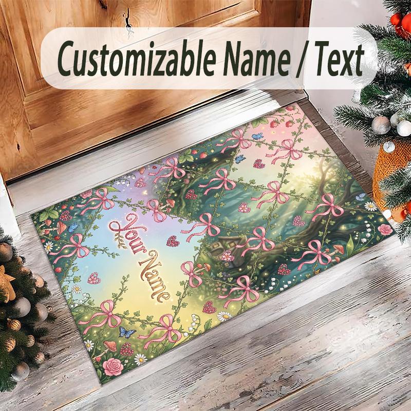 Forest Theme Crystal Velvet Floor Rug Personalized Custom Name Text Warm Carpet Home Decoration