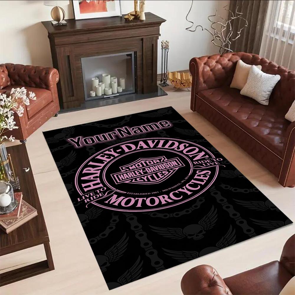 Harley-davidson Motorcycles Customize Your Name Floor Rug Office Rug Design for Playrooms Living Rooms Hallway Balcony Antislip Carpet