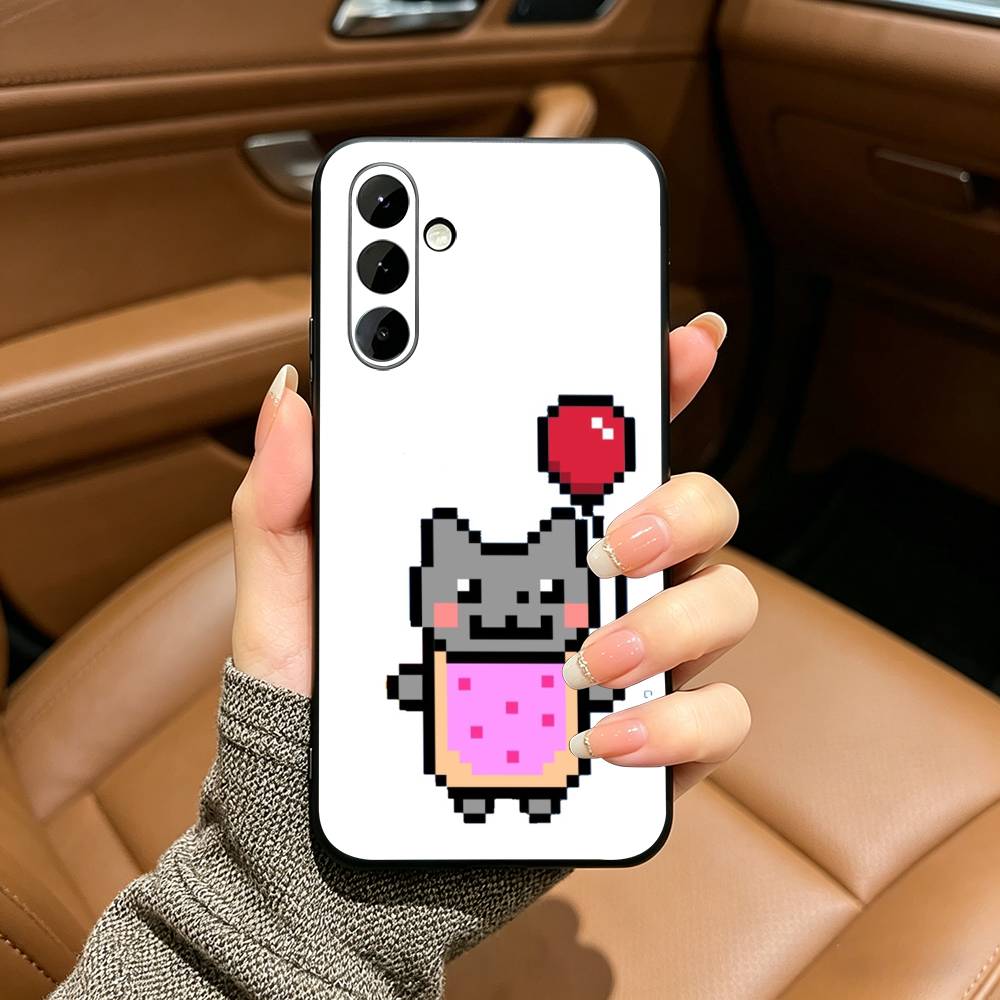 Cute N-Nyan -C-Cat Phone Case For Samsung Galaxy A73,A71 A72,A70,A53,A52,A51,Soft Silicone Black Cover