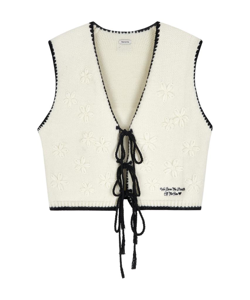 NAKED SURF CLUB Flower Embroidered Knit Vest (Ivory)