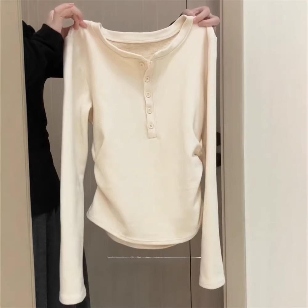 

Korean Style Henley Collar Women s Slim Fit Long Sleeve Base Layer Top Extra Large темно-сірий