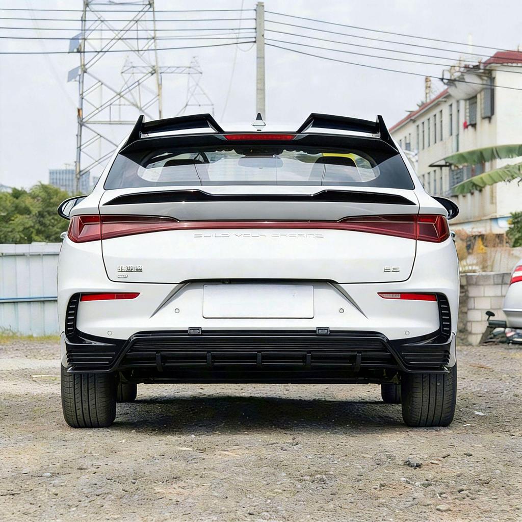 Compatible with BYD E2: Front Bumper Kit, Side Skirts, Rear Spoiler, Top Spoiler, Middle Spoiler, Rear Diffuser, Air Deflector, Rear Bumper. 
