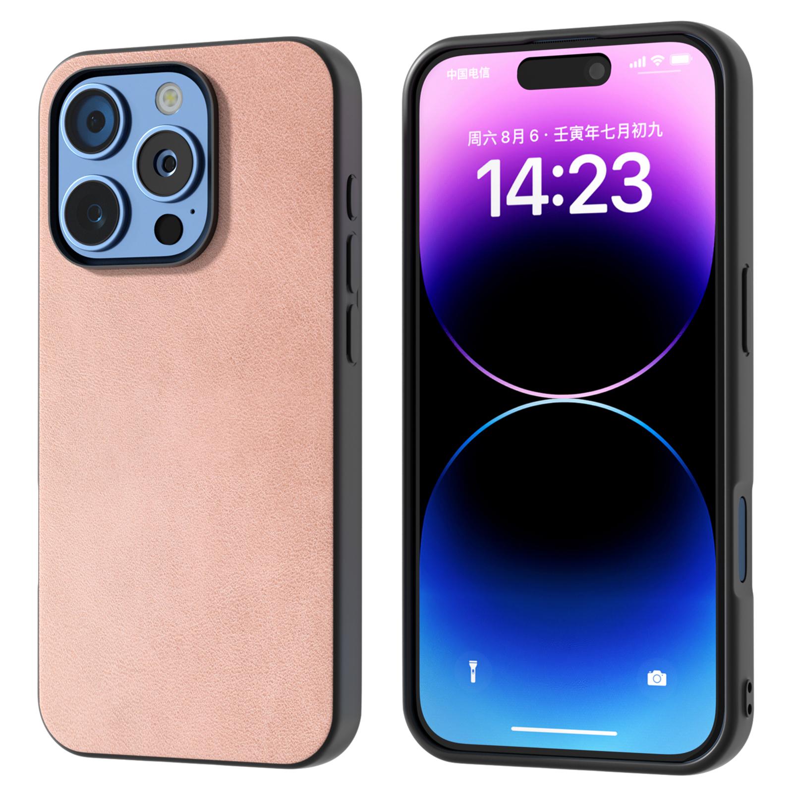 

For iPhone 16 Pro Case Cowhide Texture PU+TPU+PC Protective Phone Cover D
