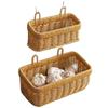 Wall Hanging Woven Storage Basket Set | Plastic Rattan Hanging Organizer with Hooks | 2 Sizes Kitchen Pantry Storage Basket for Home Decor