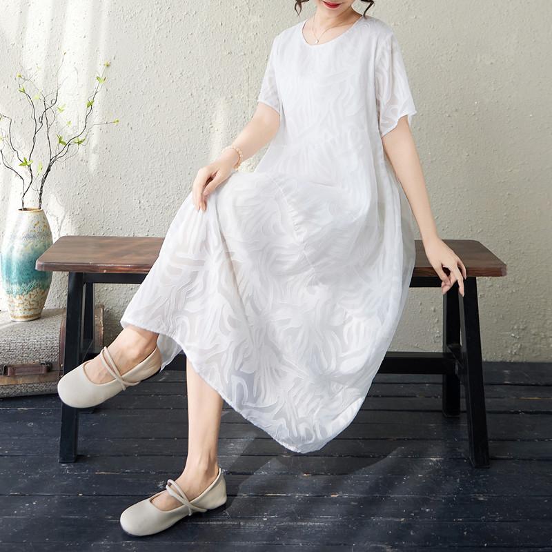DIMANAF New 2026 Women Plus Size Summer Long Dress Sundress Loose Oversize Maxi Lady Floral Chiffon Jacquard Dress