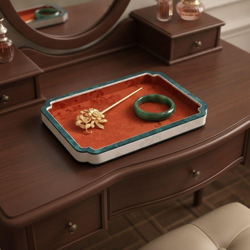 Chinese Vintage Court-Style Jewelry Storage Tray Satin Surface Flower Pattern Jewelry Organizer Rectangular Jewelry Showcase