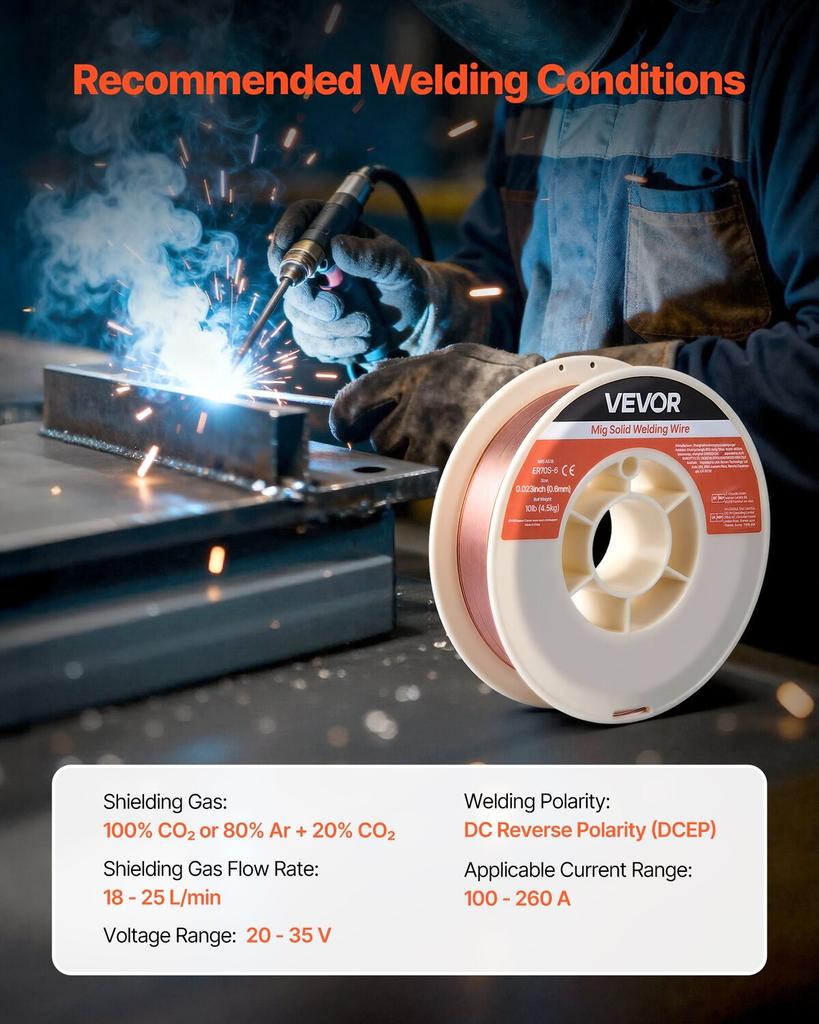 Solid MIG Welding Wire, ER70S-6 0.6mm 4.5kg, Low Spatter Mild Steel Welding Wire with High Deoxidizers for All-Position Gas Shielded Welding