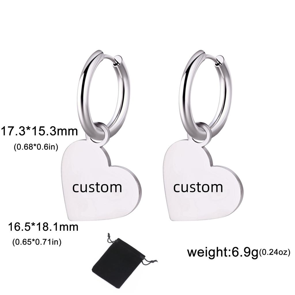 Customized Name Love Pendant Earrings Stainless Steel Personalized Heart Shaped Women's Pendant Earrings Fashion Simple Jewelry