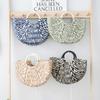 Color Matching Straw Semi-round Hand Bag Simple Seaside Vacation Beach Bag Round Bucket Handbag