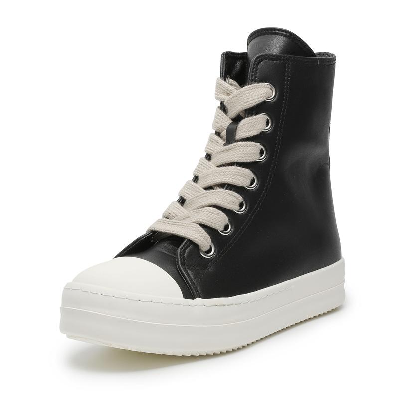 Zapatos de caña alta para pareja, correas para hombre, otoño e invierno, pentagrama, lona, botas Martin, plataforma de cuero, zapatillas casuales de tabla X5