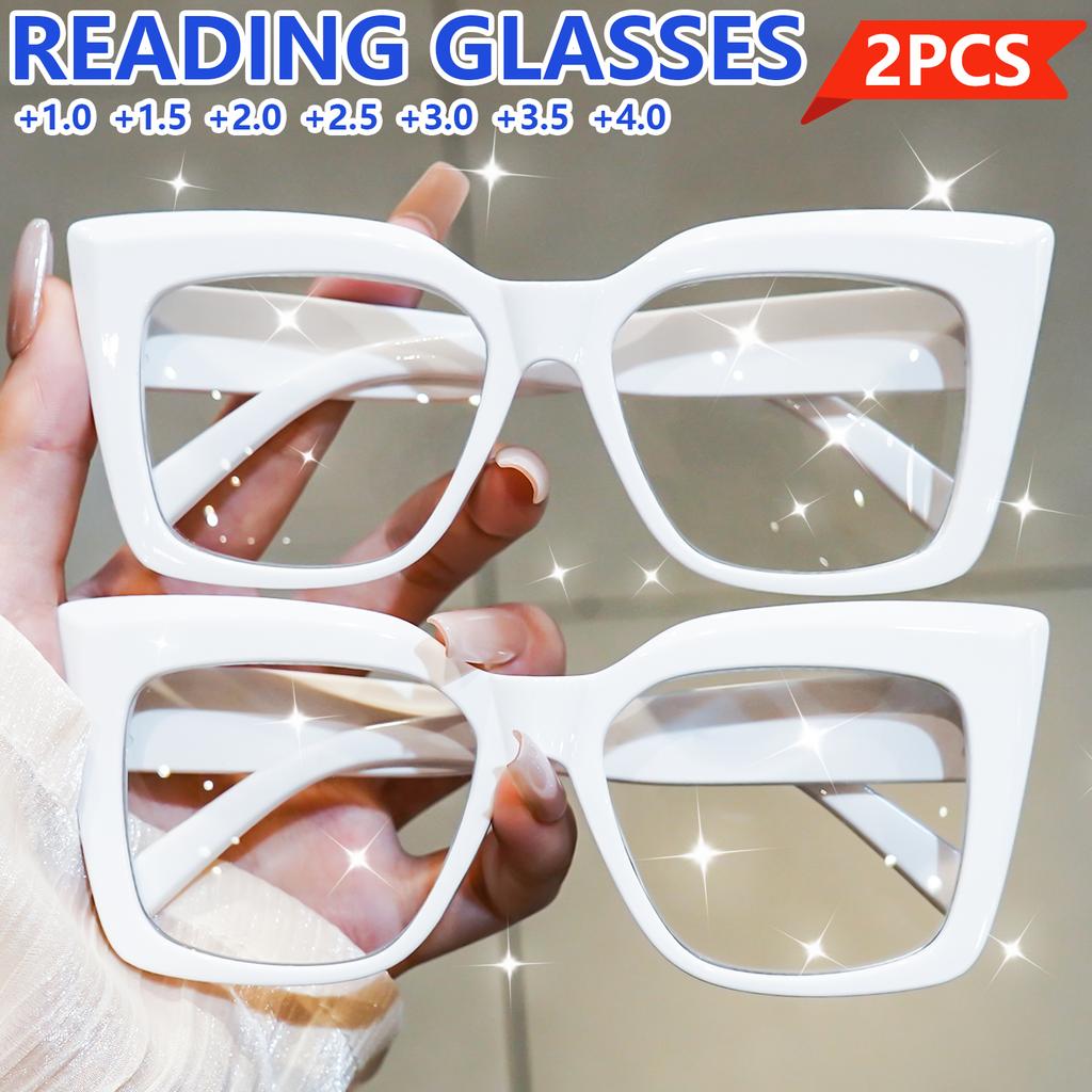 2Pcs Fashionable Cat Eye Reading Glasses For Women Men Large Frame Presbyopia Eyewear For Home Travel Party