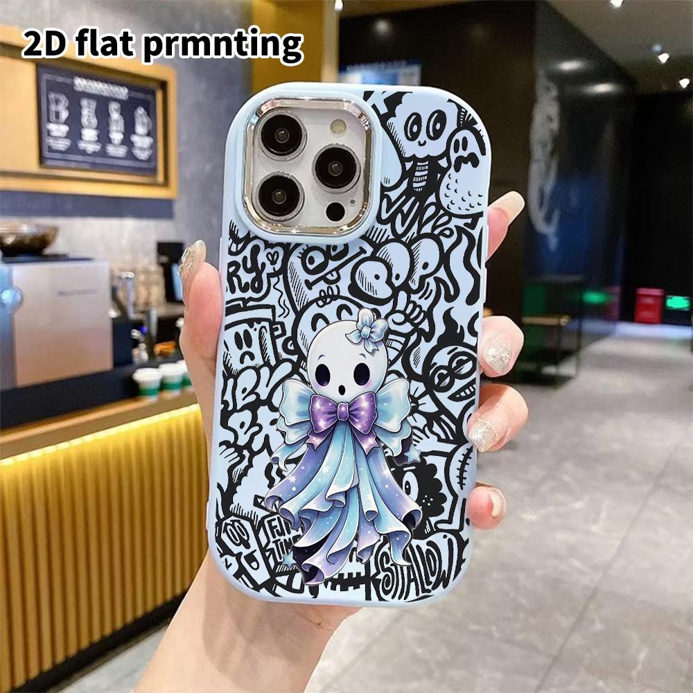 Phone Case: 2D Flat Design Suitable for iPhone 18 17 16 15 14 13 Pro Protective Case, Couple Style, Bow Ghost, Christmas and Halloween Gifts