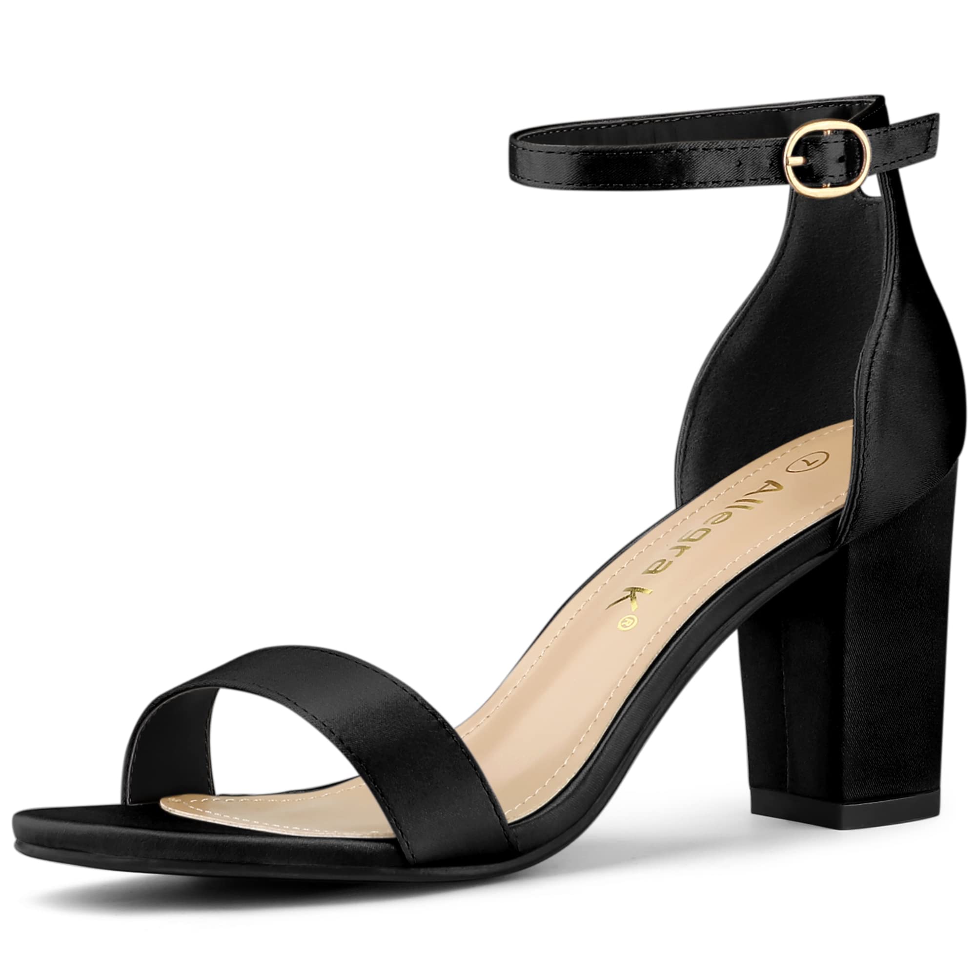 

Allegra K Women s Satin Open Toe Sandals with Ankle Strap and Chunky Heel, Black, Size 24.5cm
