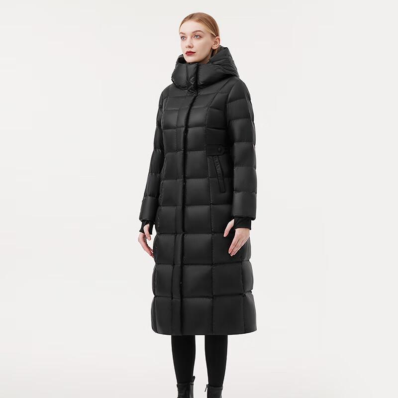 TANBOER Women's Long Hooded Slim-Fit Belted Goose Down Jacket 550892Z