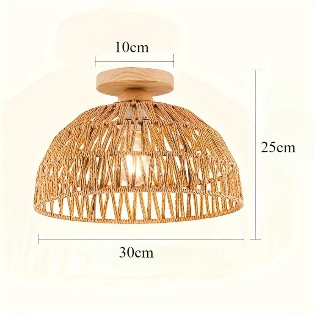 E27 Wabi-sabi Natural Hand-woven Wicker Lampshade Ceiling Lamp for Restaurant Teahouse Living Room Retro Vintage Ceiling Lamps