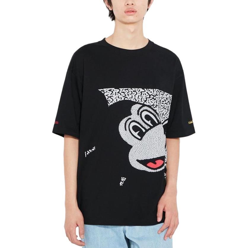 Uniqlo Tricou Unisex cu Imprimeu Litere Desenate Colaborare Keith Haring Croială Largă Gât Rotund Mânecă Scurtă Topuri Negru 461336-09