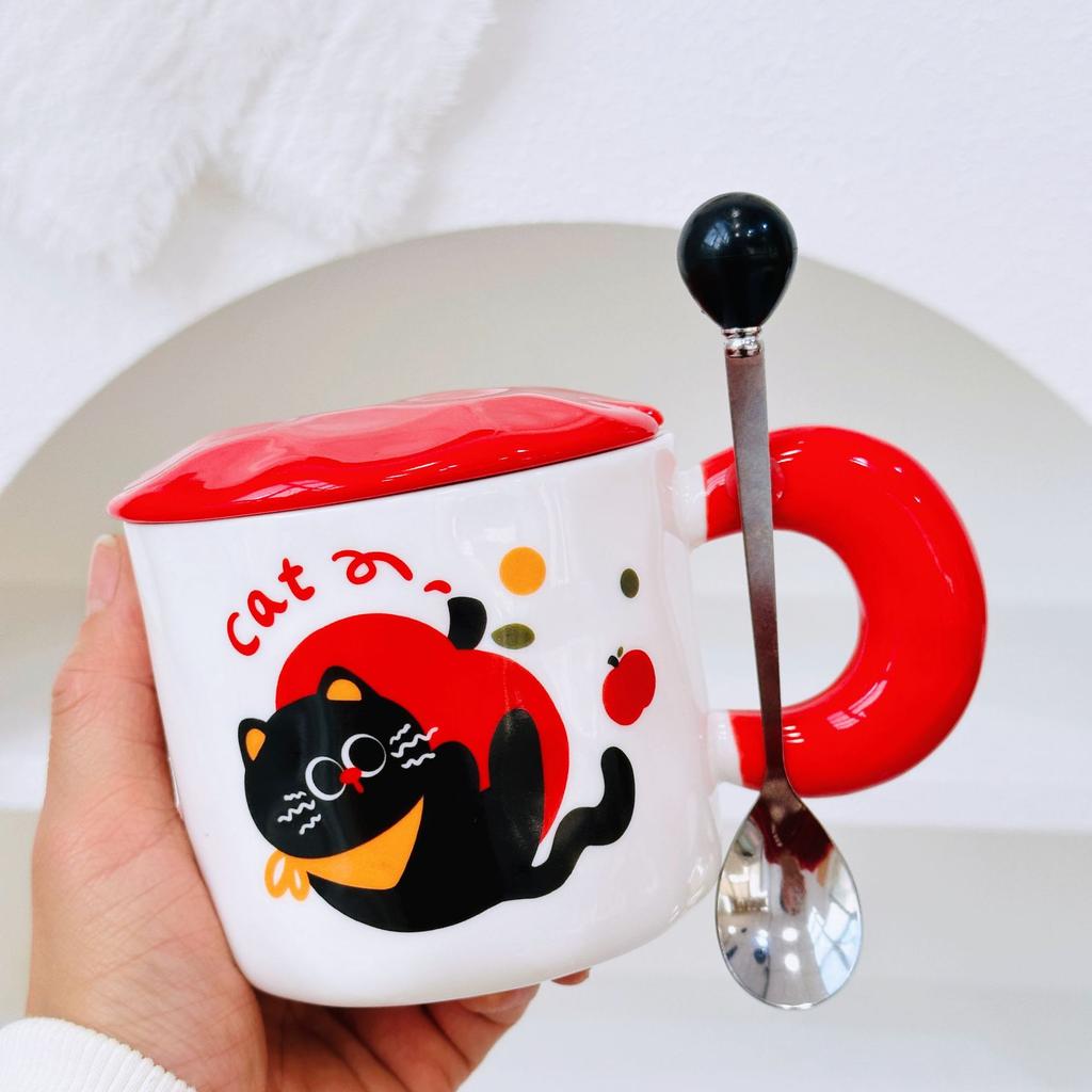 Personalized Large Capacity Cat Cartoon Cute Straw Cup Small Gift Box Set for Household Ceramic Cup High Value Mug