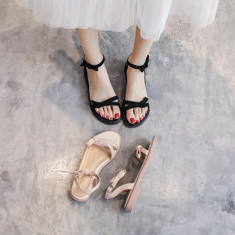 Pick Up Girl 9030-5 Summer Internet Celebrity Fashion Korean Version Open Toe Sandals Fairy Style Versatile Flat Roman Shoes
