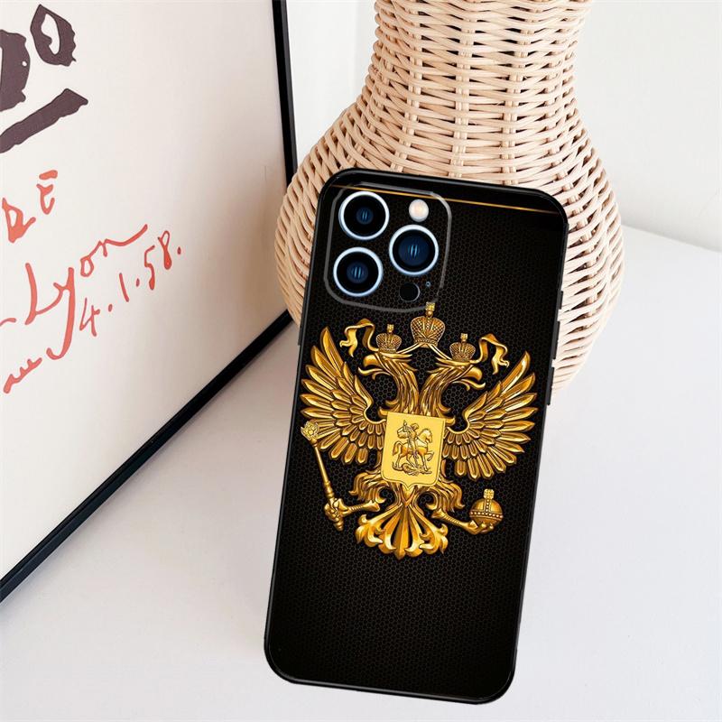 Russia Flag National Emblem Case For iPhone 11 12 13 14 16 15 Pro Max Mini X XS Max XR Plus Cover Coque