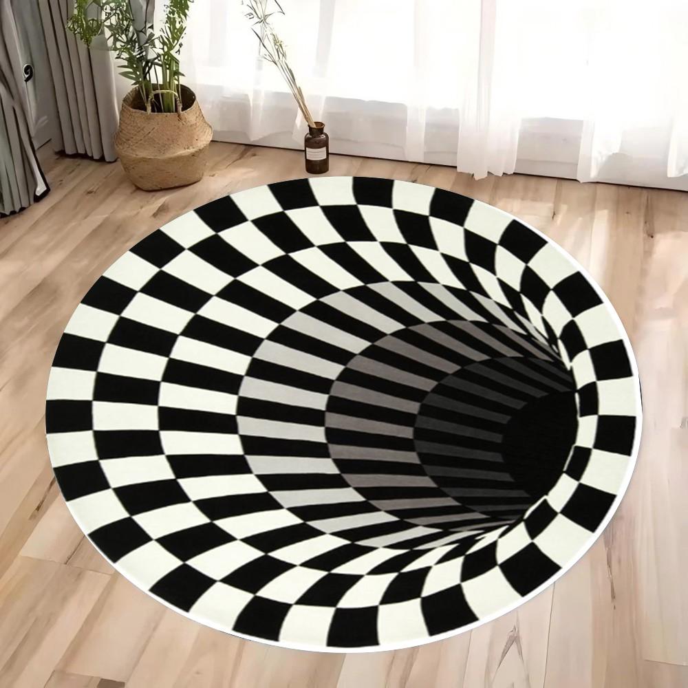 3D Checkered Round Area Rug Bedroom Kitchen Mat Washable Indoor Floor Accent Bathroom Carpet for Living Room Home Office Hallway