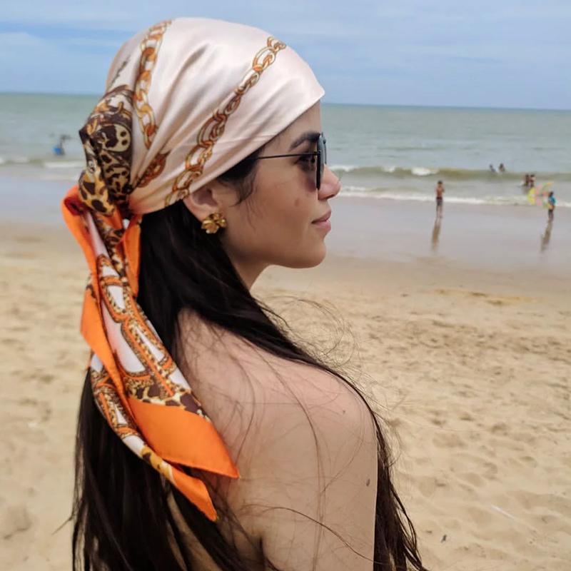 90x90CM Square Scarf New Luxury Design Popular Silk Style The Four Seasons Scarves Women Sunscreen Beach Kerchief Hijab