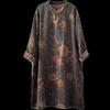 2026 New Cotton and Linen Retro Print Women's Mid-Length Shirt Dress with Stand Collar and Frog Buttons