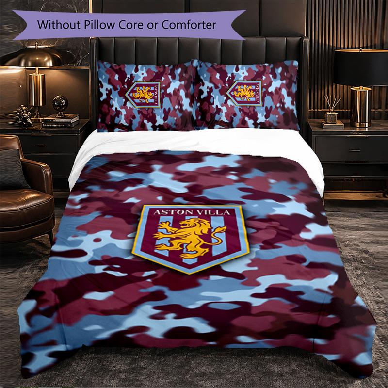 Set Biancheria da Letto Aston Villa Football 3 Pezzi Morbido Set Copripiumino con Federe Set Decorazione Camera da Letto per la Casa