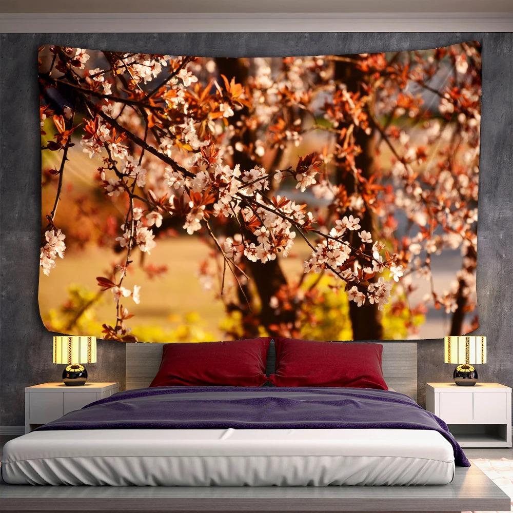 Pink Romantic Cherry Blossom Pattern Tapestry Office Living Room Tapestry Home Wall Decoration Tapestry