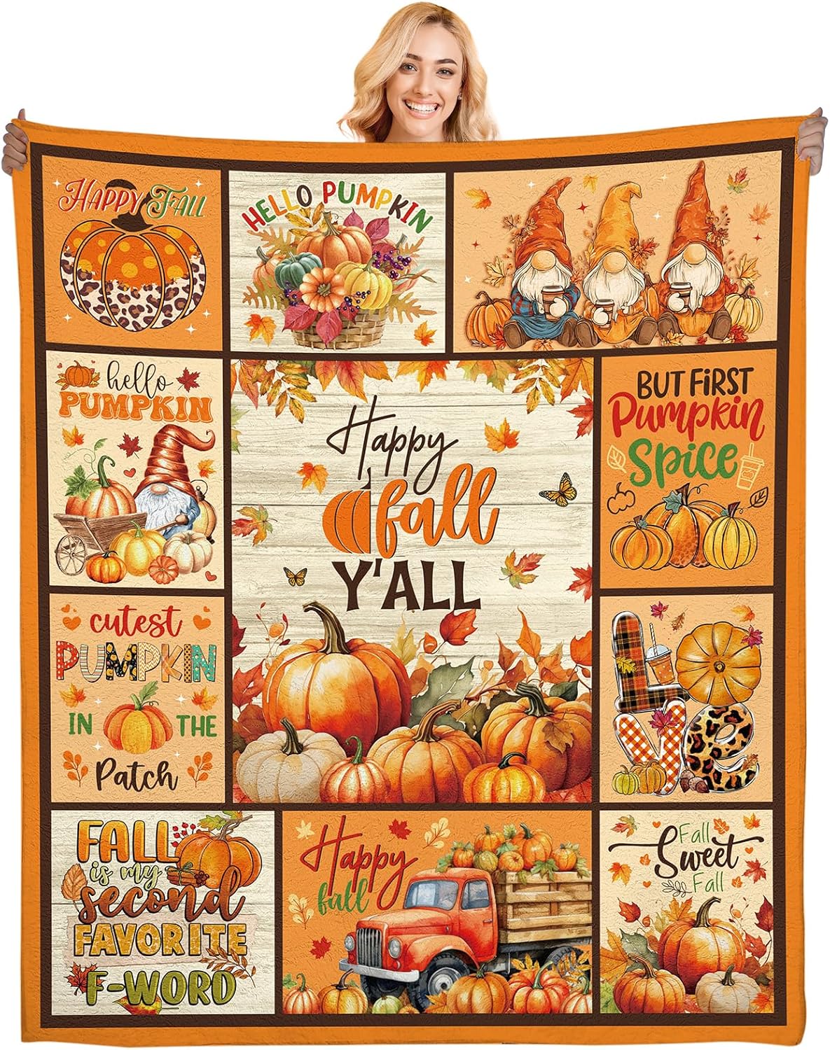Pumpkin Blanket Flannel Gifts for Women Thanksgiving, White Blue Pumpkins Fall Throw Blanket for Couch, Sofa, Bed, Fall Decorati 75cmx90cm