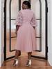 Plus Size Lace Lantern Sleeve Dress with Pleated Skirt - Christmas Gift