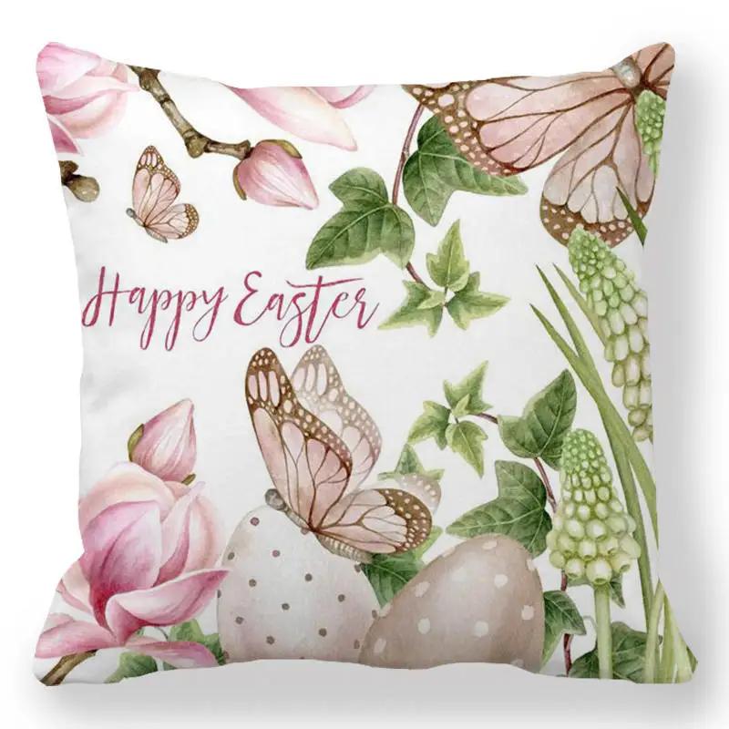 Easter Decorative Pillowcase Cartoon Egg Rabbit Flower Print Cushion Cover Bedroom Room Home Decor 45X45 Cm