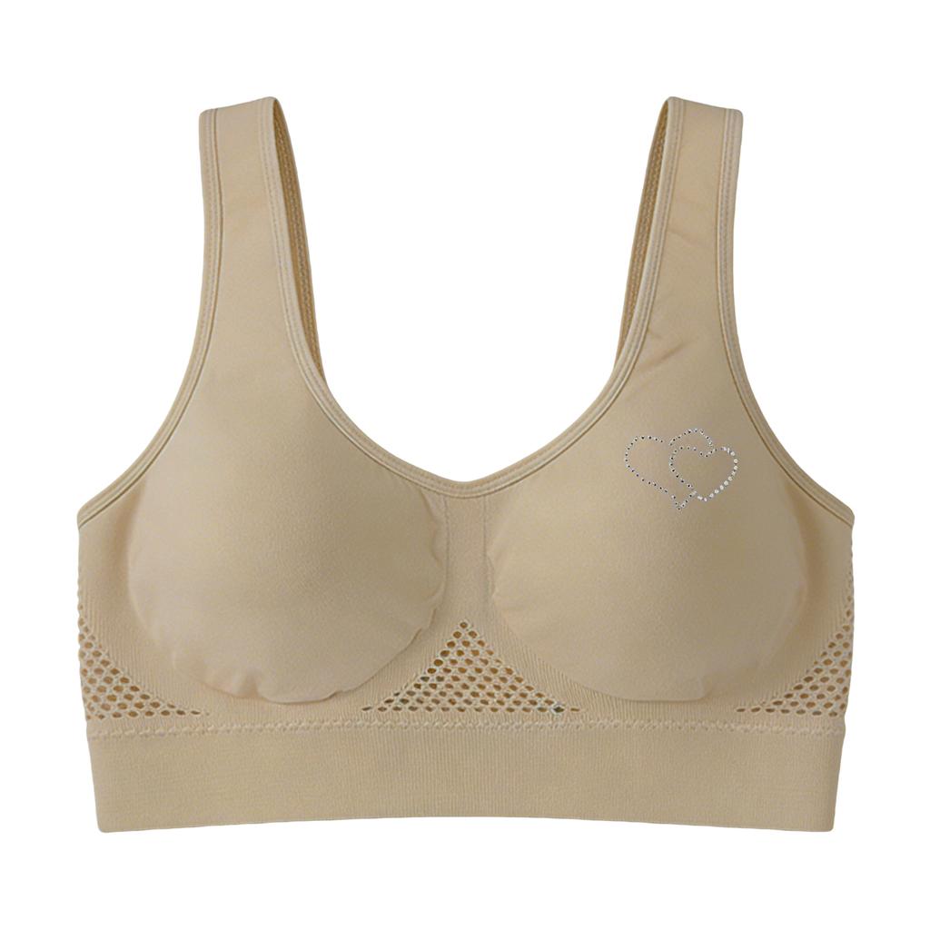 Zeriluna Breathable Mesh Rhinestone Sports Bra Shockproof wide shoulder straps, comfortable fit, seamless inner tank top