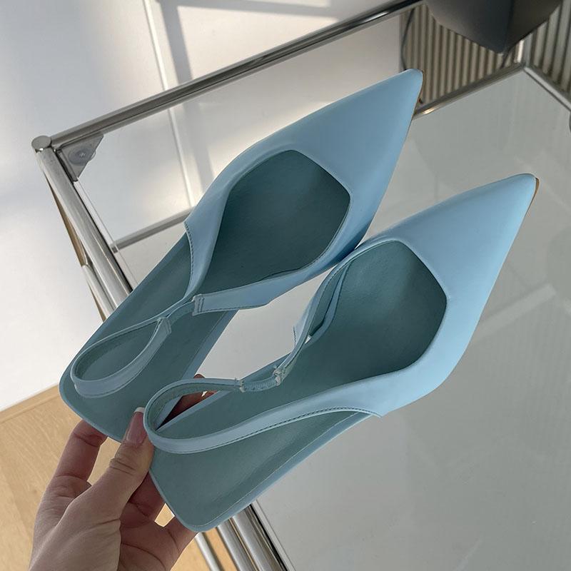 

Модне жіноче взуття сліпони Елегантні жіночі босоніжки на підборах Модне взуття з гострим носком Жіночі босоніжки на високих підборах Взуття-човники Великий розмір 43 39 синій