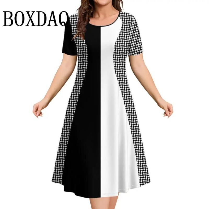Women's Dresses Contrast Colors Striped Elegant Casual O-Neck Short Sleeve Fashion Dresses