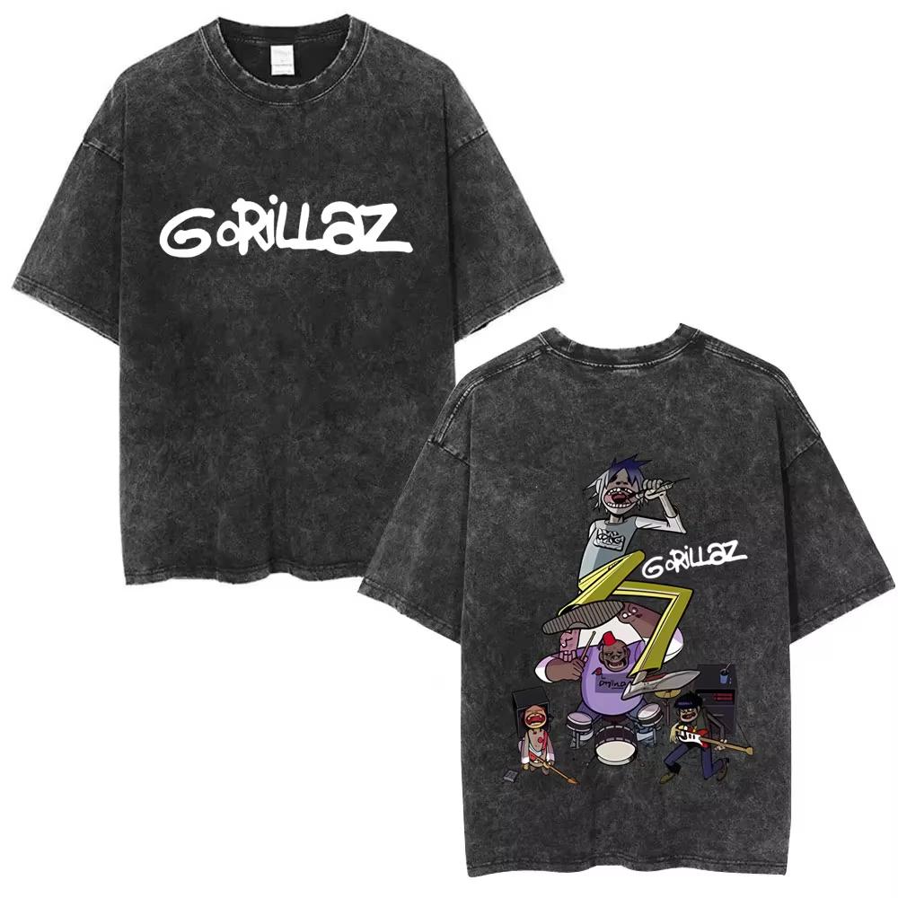

Washed Vintage Rock Band Gorillaz Cotton T Shirt Album Graphic T-shirt Men s Women Clothing Hip Hop Fashion Oversized T-shirts L