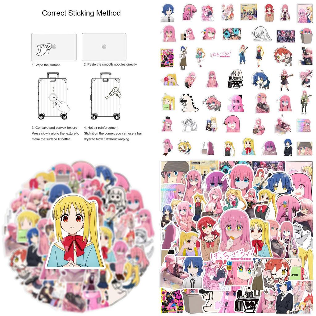 50pcs Bocchi The Rock Waterproof Reusable Adhesive Graffiti Stickers Decorate Luggage/trolley Cases