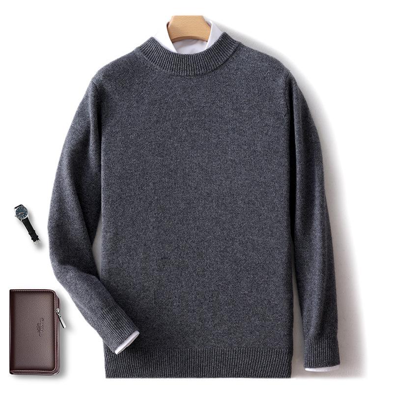 2025 Men's Pure Wool Half-High Neck Pullover Sweater - Warm Fashionable Knitwear for Young Adults