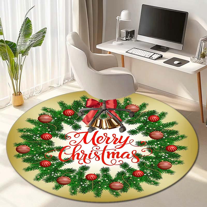 Cute Christmas Day Gift Bell Santa Claus Snowman Christmas Tree round rug Home Soft Decorative Anti slip Chair Mat Carpet Outdoor Floor Mat Carpet 32
