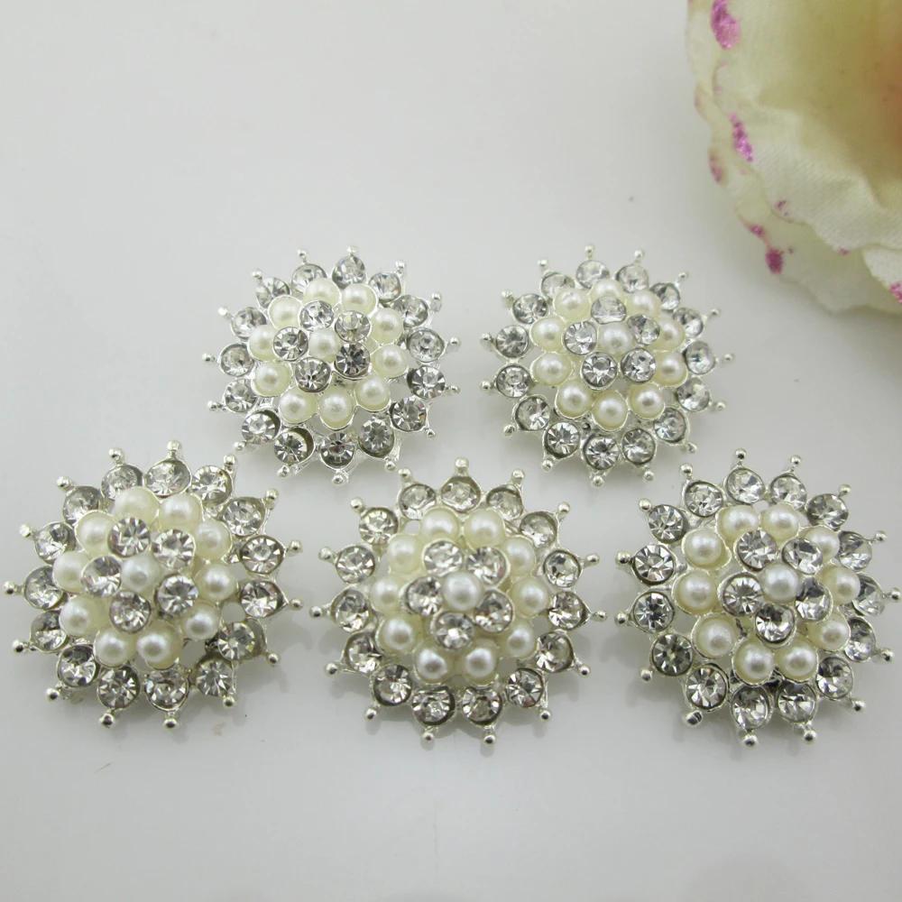 5pcs Metal Rhinestone Buttons Shank for Sewing Wedding Clothing Accessories Pearl Buttons Craft Supplies
