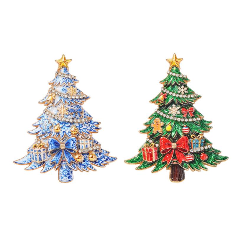 1Pcs Bowknot Christmas Tree Brooch Elegant Pine Tree Design Pin for Women Daily Wear Christmas Party Accessory