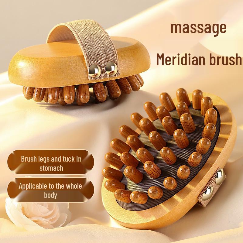 Sandalwood Air-Cushion Meridian Massage Brush for Abdominal and Liver Stimulation