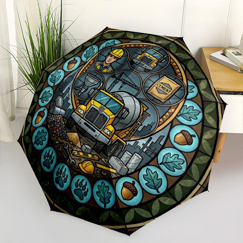Construction Crafts Pattern Umbrella, Portable and Foldable Design, 8 Ribs, a Casual Accessory for Halloween, Christmas, and Birthday Gifts.