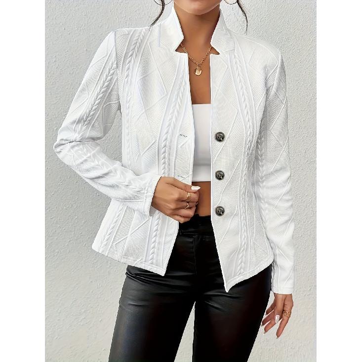2026 Spring and Autumn New Button Pattern Jacket Women s Solid Color Blazer S белый
