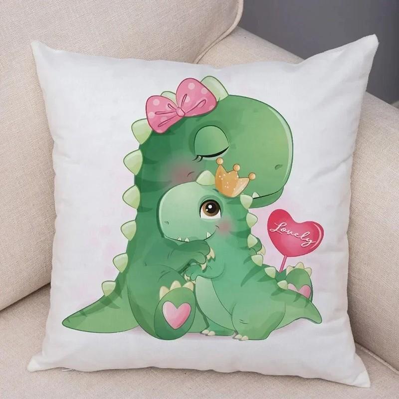 Cute Cartoon Dinosaurs Decorative Throw Pillow Pattern Cushion Cover Suitable For Sofa Bedroom Car Pillow Cover