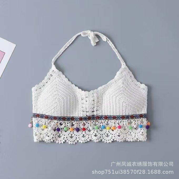 Be careful with the machine versatile vacation women's summer new suspender hollow crochet embroidery short vest women