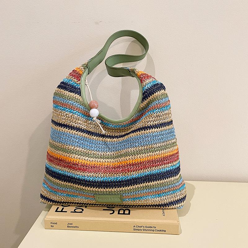 

Плетеная сумка женская 2025 модная большая сумка через плечо универсальный дизайн сумка-тоут для отпуска разноцветный