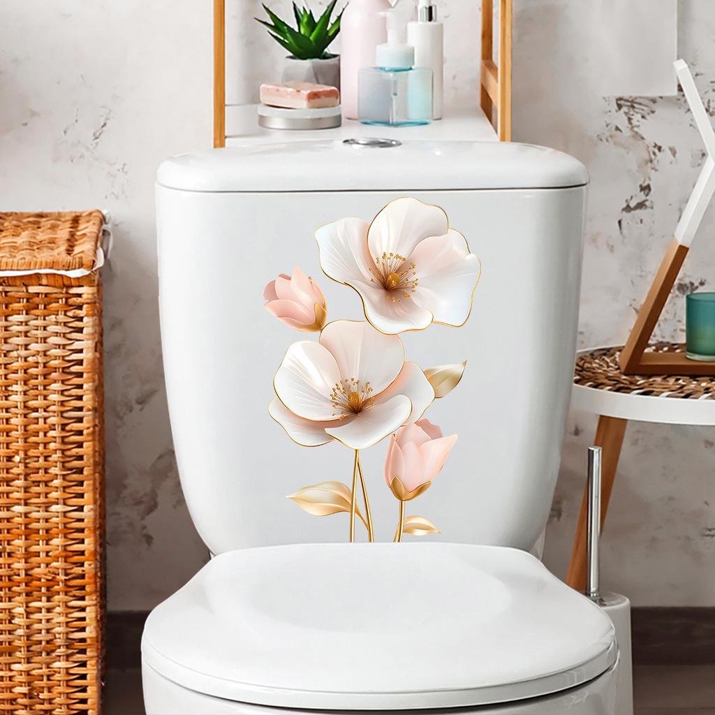 Kreative 3D-Blumen-Toilettenaufkleber, Dimensionale Blumen-Wandaufkleber für das Badezimmer, Wasserdicht, Abnehmbar, Dekor