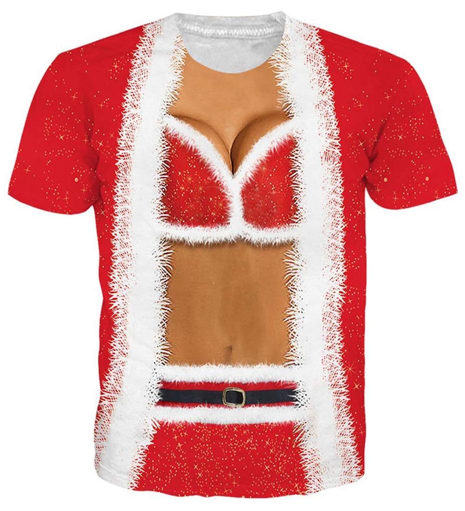 Morsom Muskel Julenisse Kostyme T-skjorter 3D-trykk Menn Kvinne T-skjorte Streetwear Oversized Harajuku Barn Topper Tees Klær